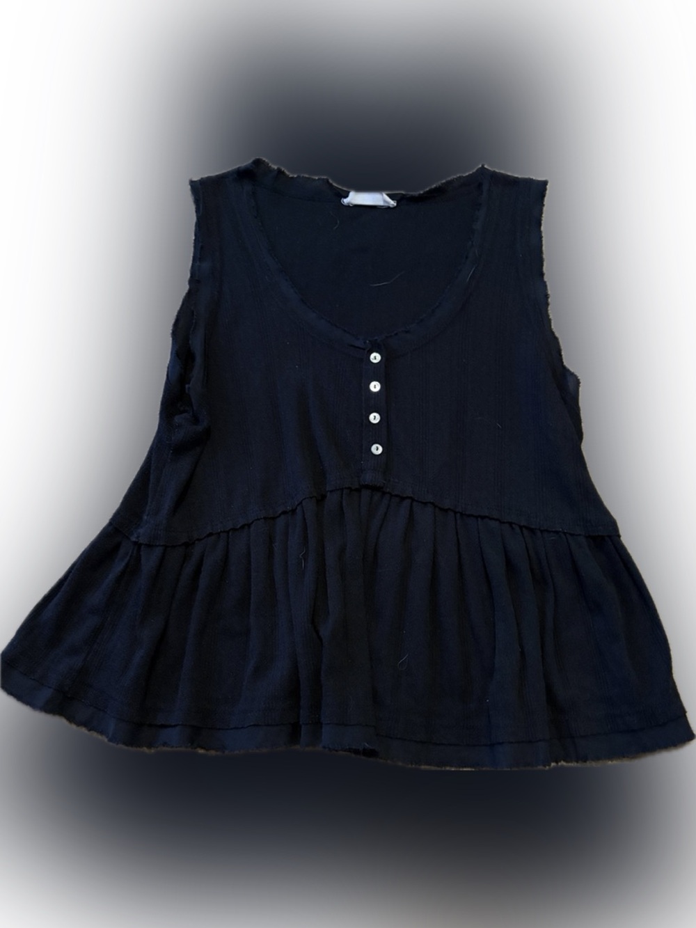 Altar’d State Black Sleeveless Peplum Henley Tank Top